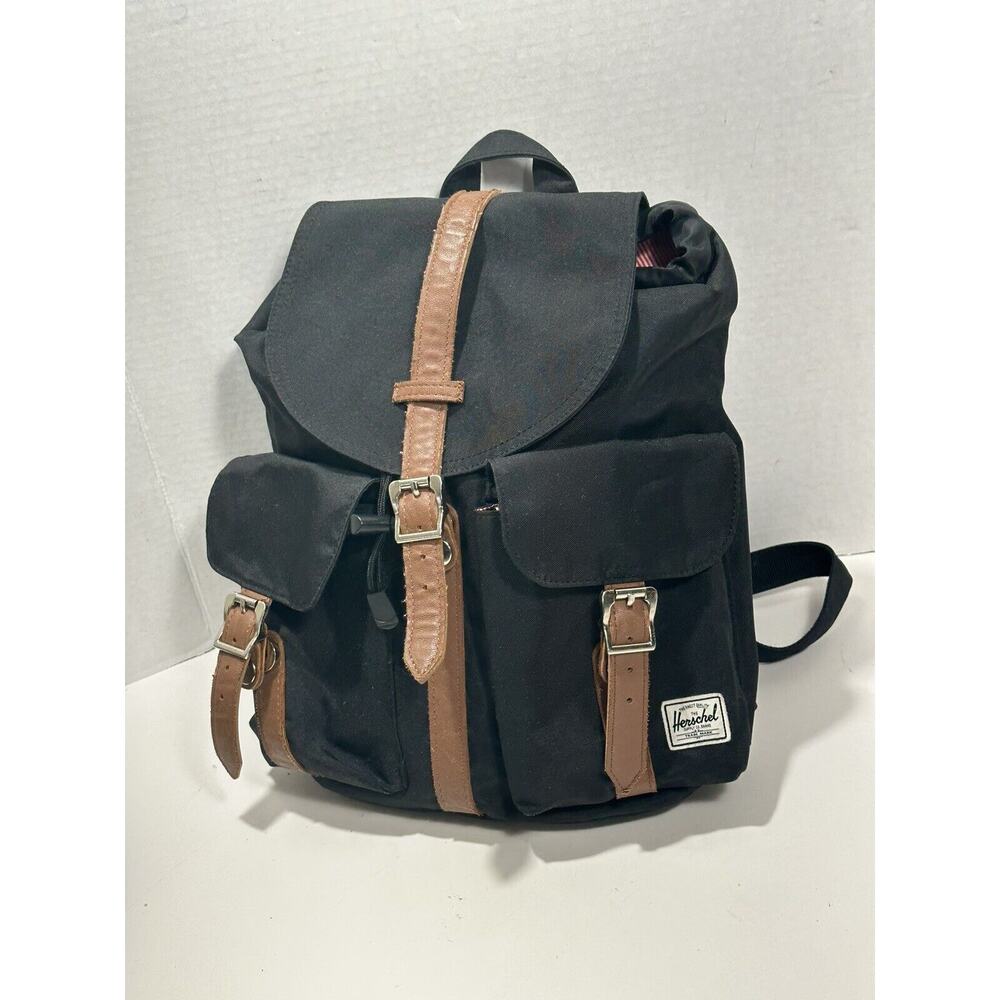 Herschel Supply Co Black w Brown Leather Close Dawson Backpack Bookbag Bag Purse